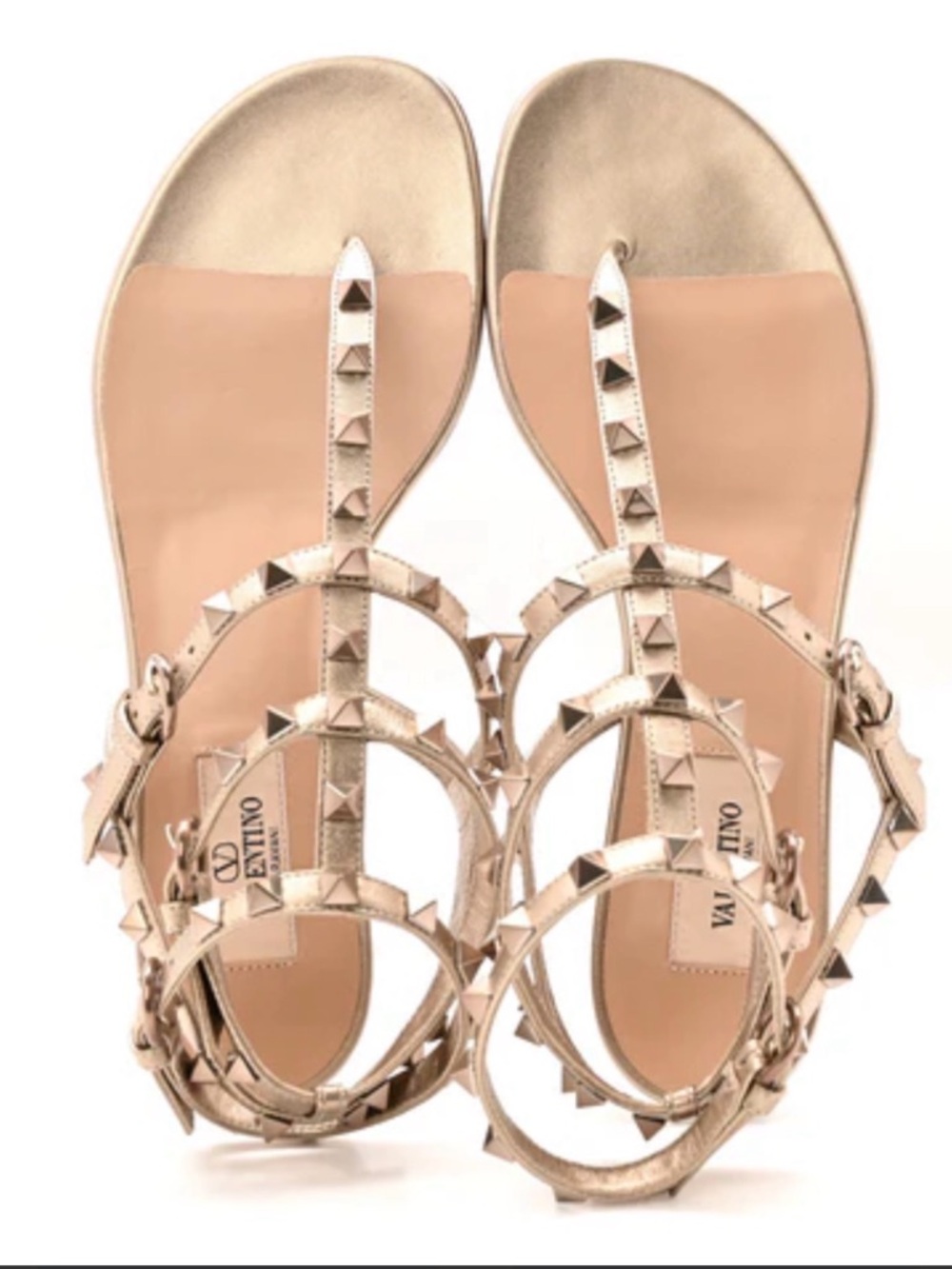 Valentino Gold Gladiator Rockstud Flat Sandals